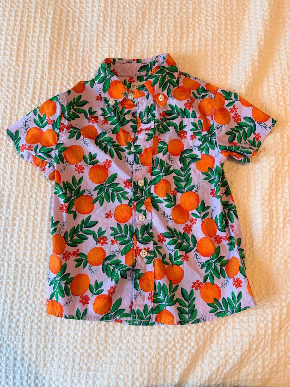 Crewcuts Orange Fruit Print Short-Sleeve Button-Down Shirt - Orange & Green